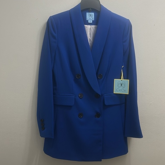 NWT CECE WOMEN’S BLUE LONG SLEEVE DOUBLE BREASTED TWILL BLAZER  JACKET - Picture 3 of 9